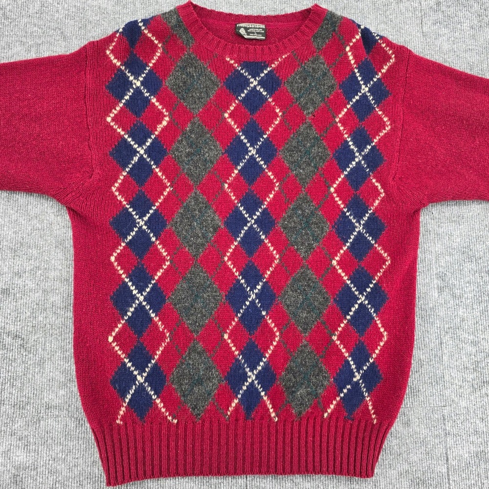 Preswick & Moore Mens L Argyle Sweater 100% Shetland Wool Made in Ireland Red - Picture 2 of 6